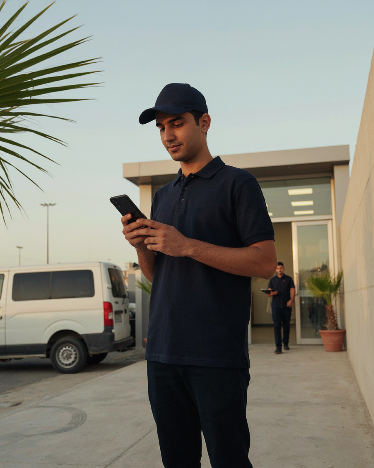موظف سعودي يسجل حضوره من جواله عند مدخل الفرع